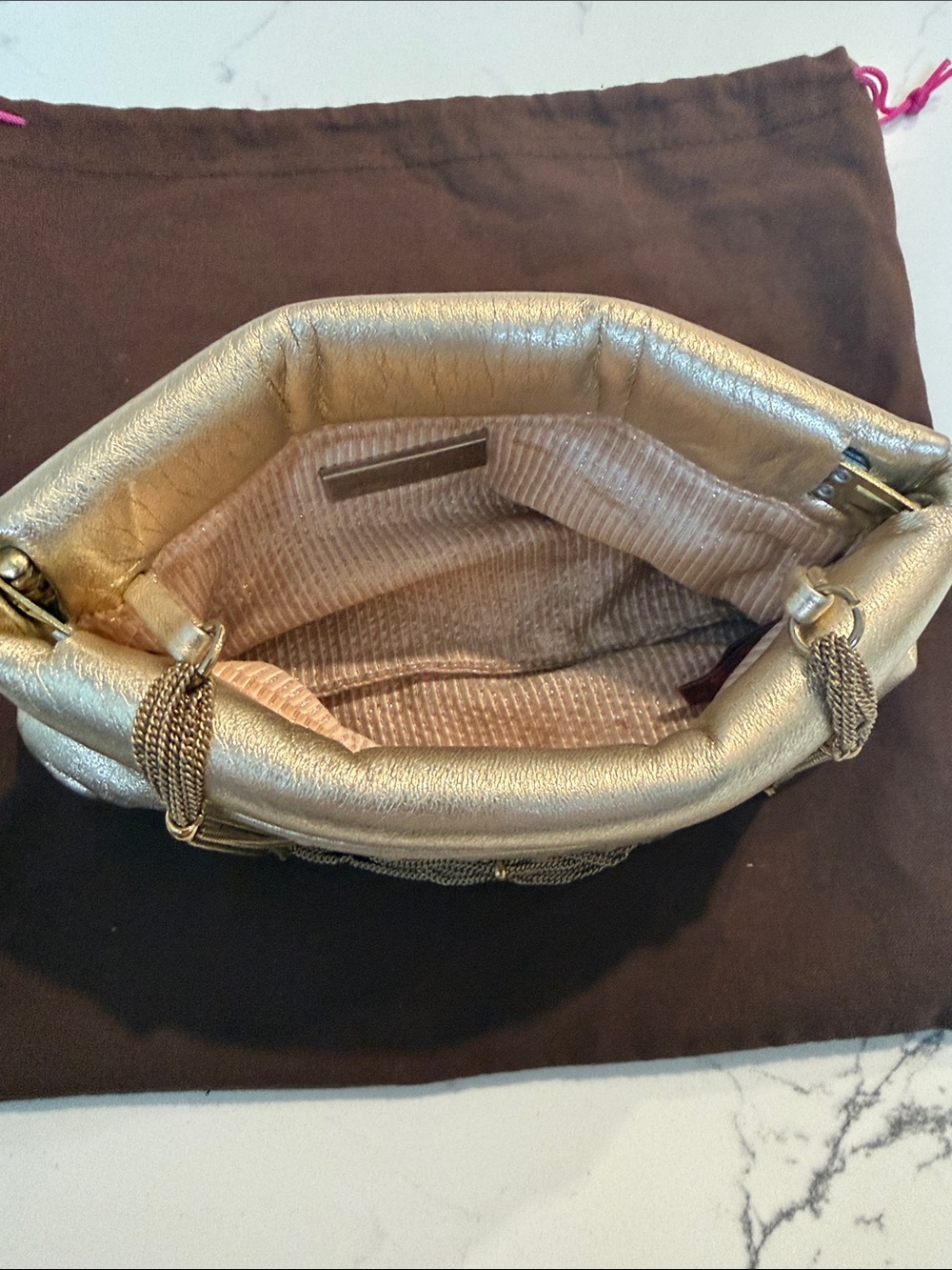 Vintage Lauren Merkin "Eve" convertible leather clutch in champagne gold - Picture 4 of 9